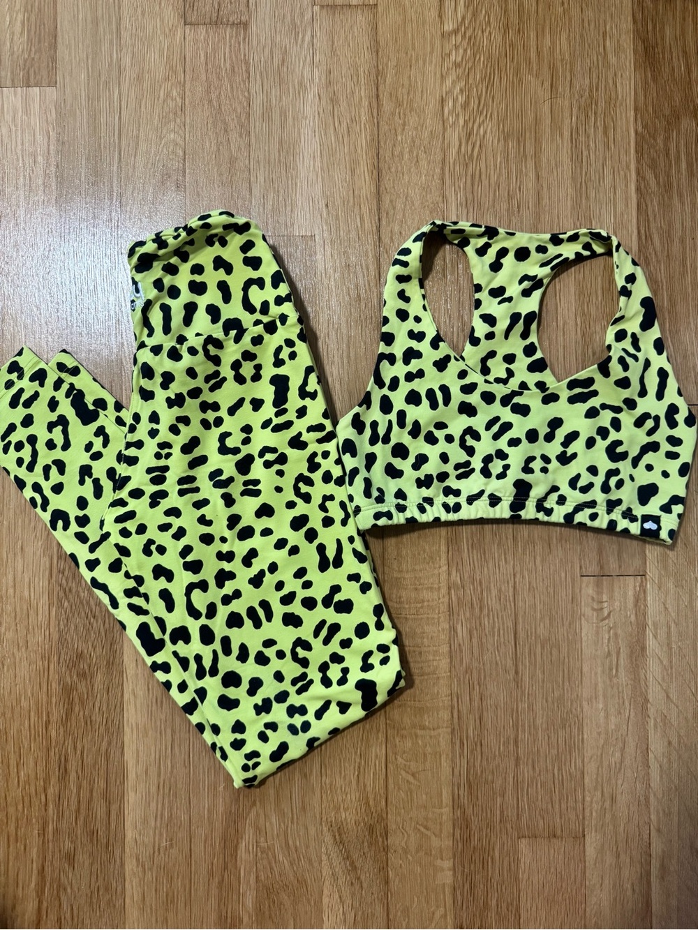 Booty by Brabants Neon Yellow & Black Leopard Leggings and Sports Bra Set